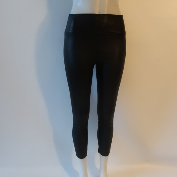 Womens 390 Black 100% Leather Flat Front Pull-On Skinny Pants S - Picture 2 of 9